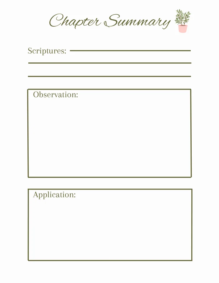 Preview of the chapter summary worksheet