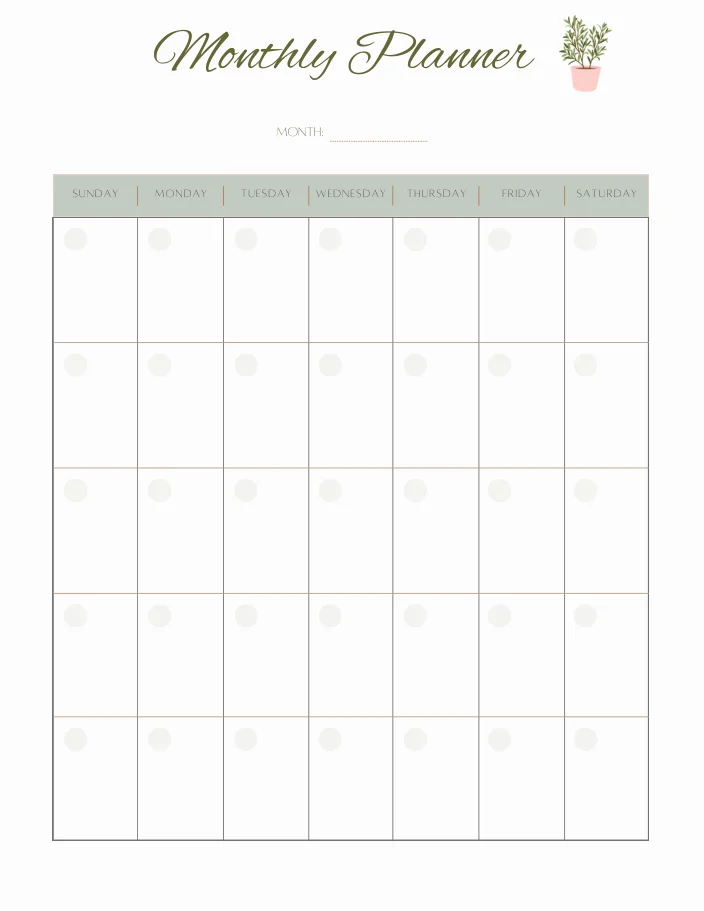 Preview of the monthly planner page